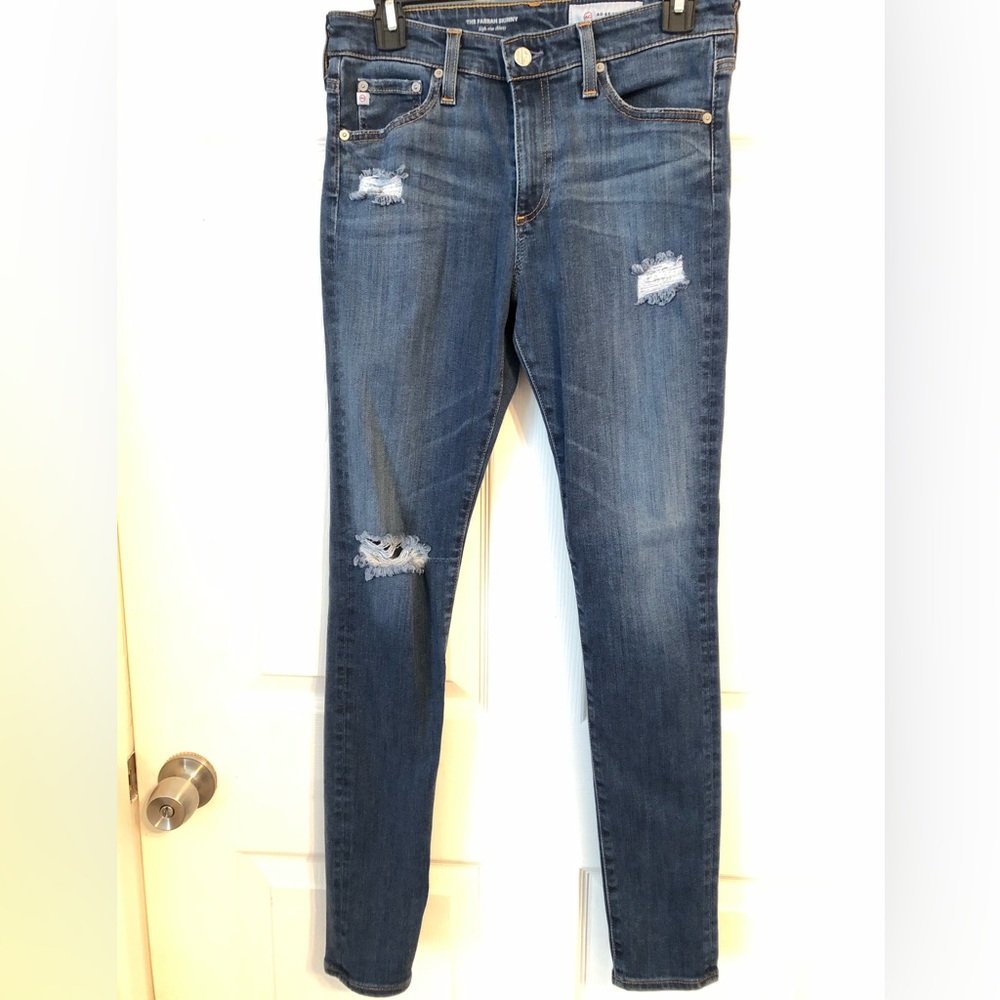 AG Adriano Goldschmied The Farrah High-Rise Skinny distressed finished hem 27R